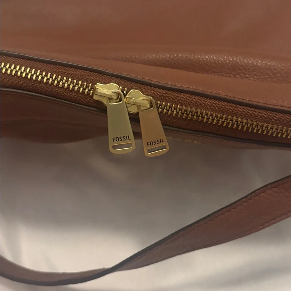VTG Fossil Piper brown large crossbody shoulder bag pebbled leather zip bottom - Picture 15 of 16